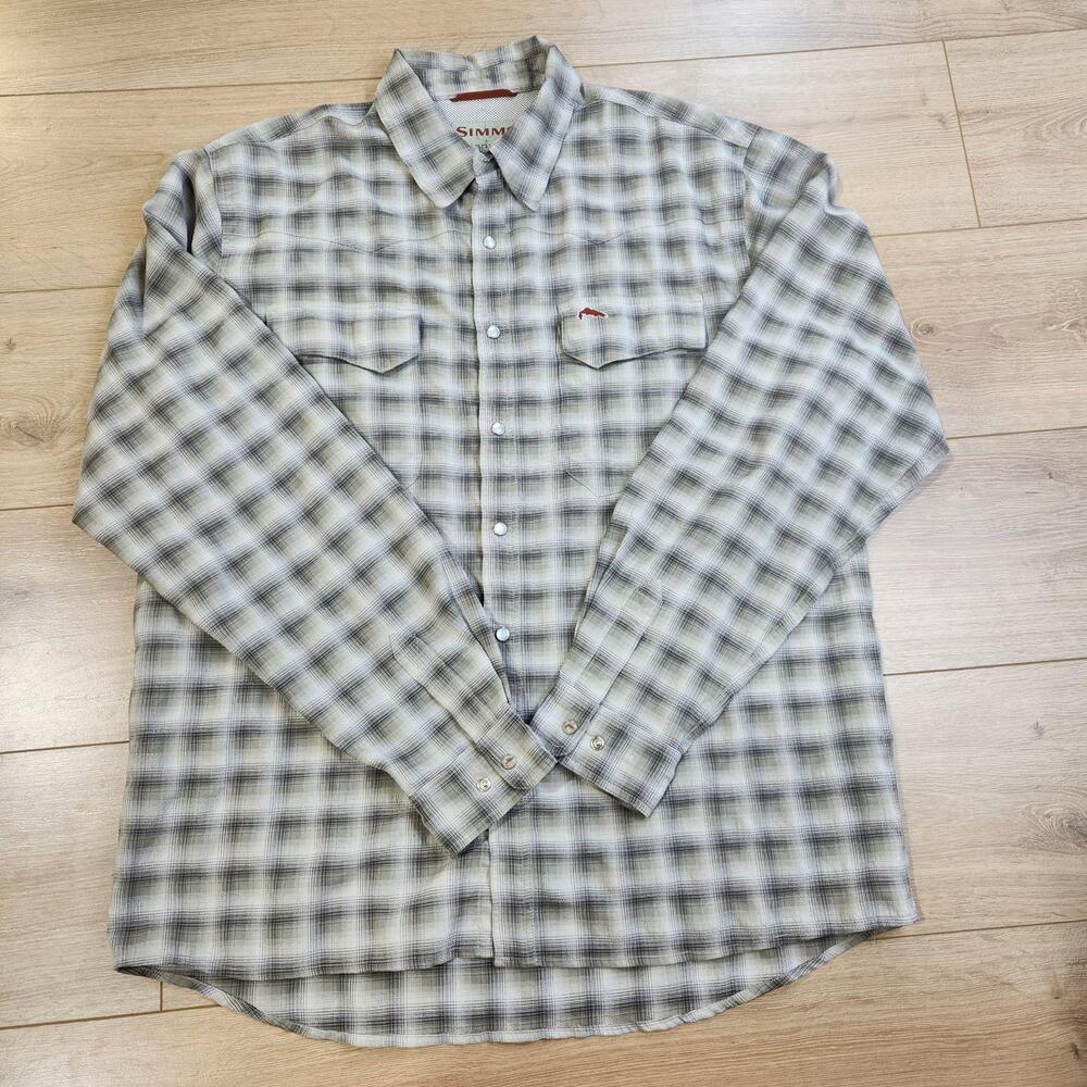 Simms Shirt Mens Large Gray Plaid Long Sleeve COR3 Fly Fishing Lightweight